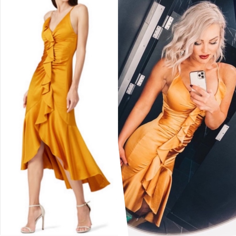 Jonathan Simkhai Front Ruffle Dress Gold in Size 0